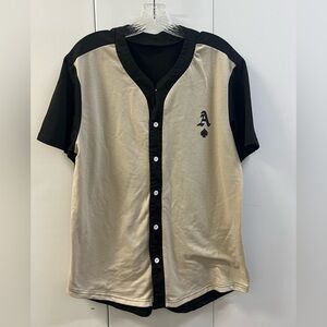 Like New SHEIN Men's Black and Cream Jersey Baseball Shirt